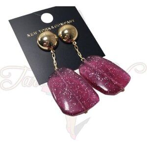 NY&C Pink Rectangle Spark Gold Post Earrings